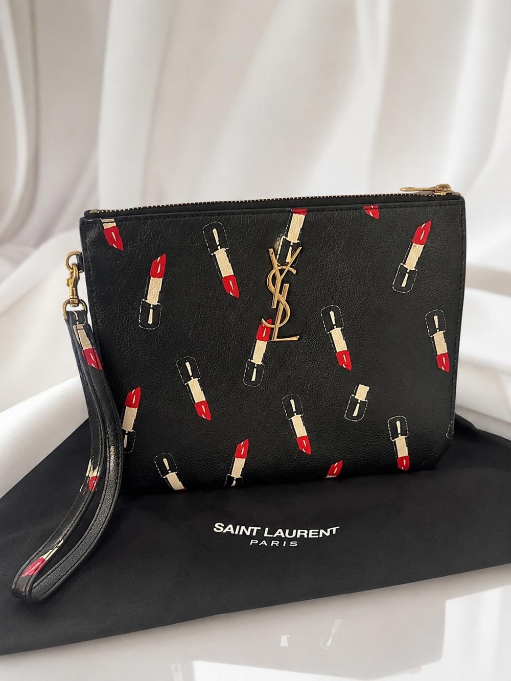 Saint Laurent Black and Red Lipstick Clutch wristlet vintage bag.